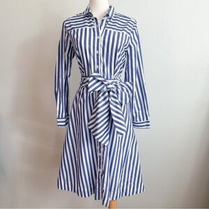J. Crew Blue & White Striped Long-Sleeve Button-Down Shirtdress | Size 8